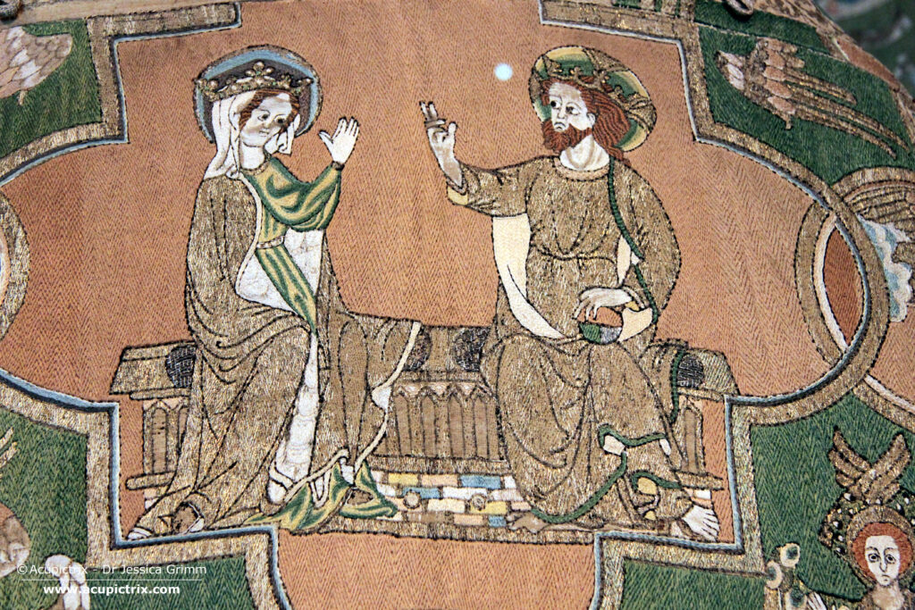 Coronation of the Virgin on the Syon cope (83-1864) in the Victoria & Albert Museum, London.