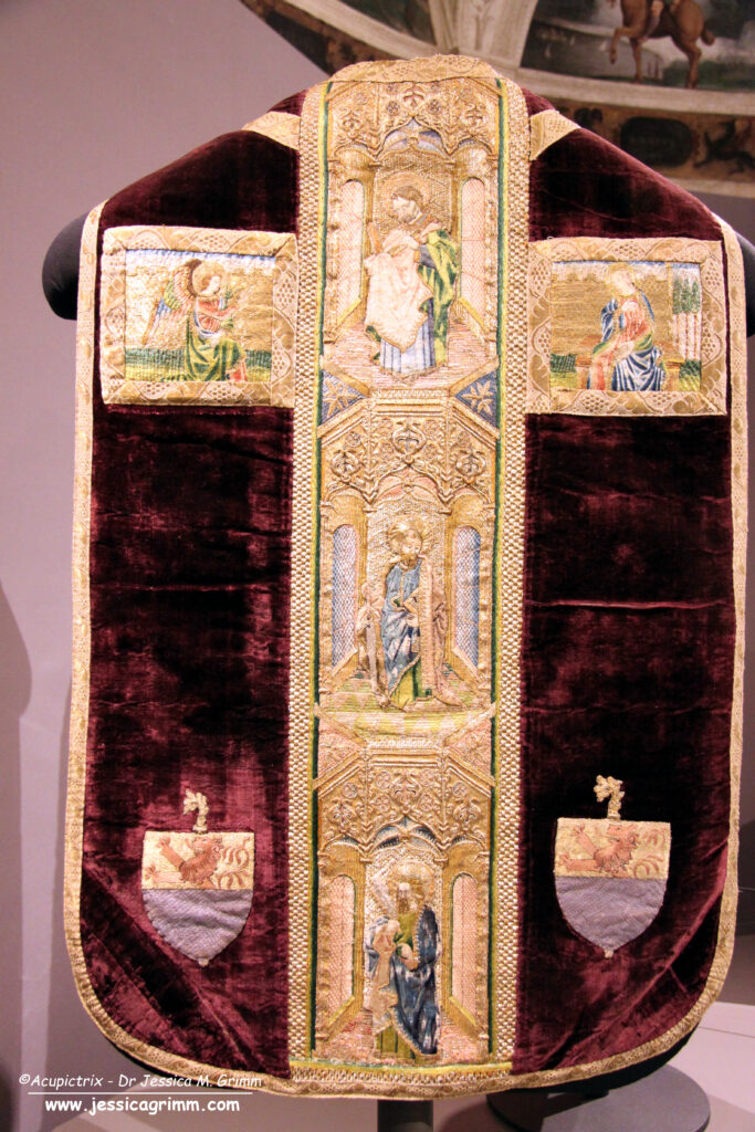 Back of the DePrez chasuble kept at Aosta Cathedral, Italy.