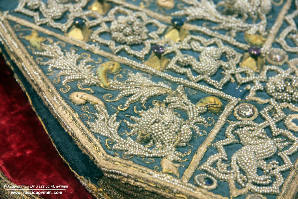 Pearl-embroidered mitre from the 14th century, detail