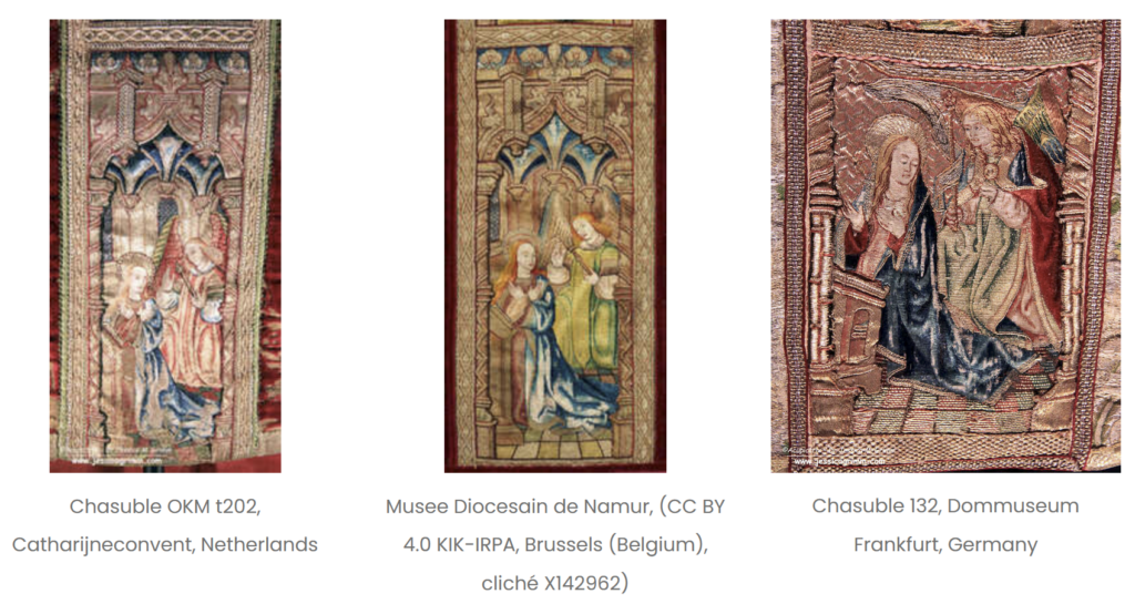 Late medieval embroidered vestments - scenes of the Annunciation.