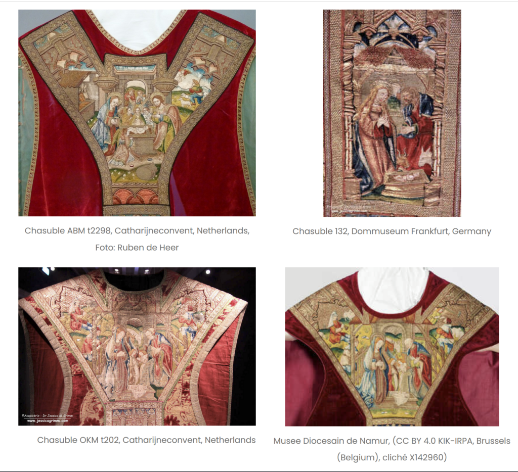 Late medieval embroidered vestments - scenes of the Nativity.