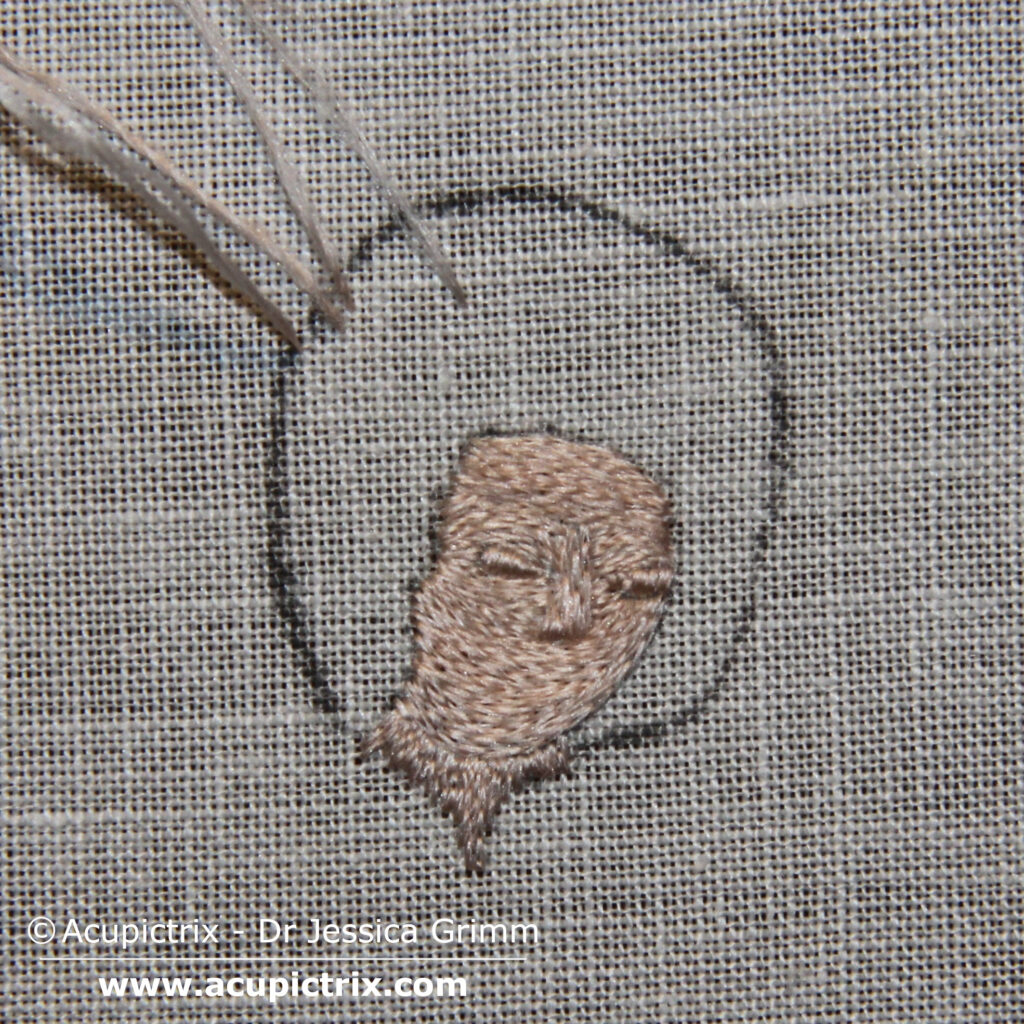 Medieval embroidery tutorial - split stitched face
