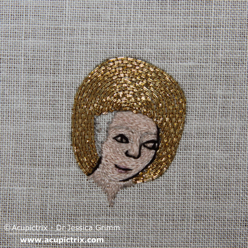 Medieval embroidery tutorial - adding couched gold for the halo
