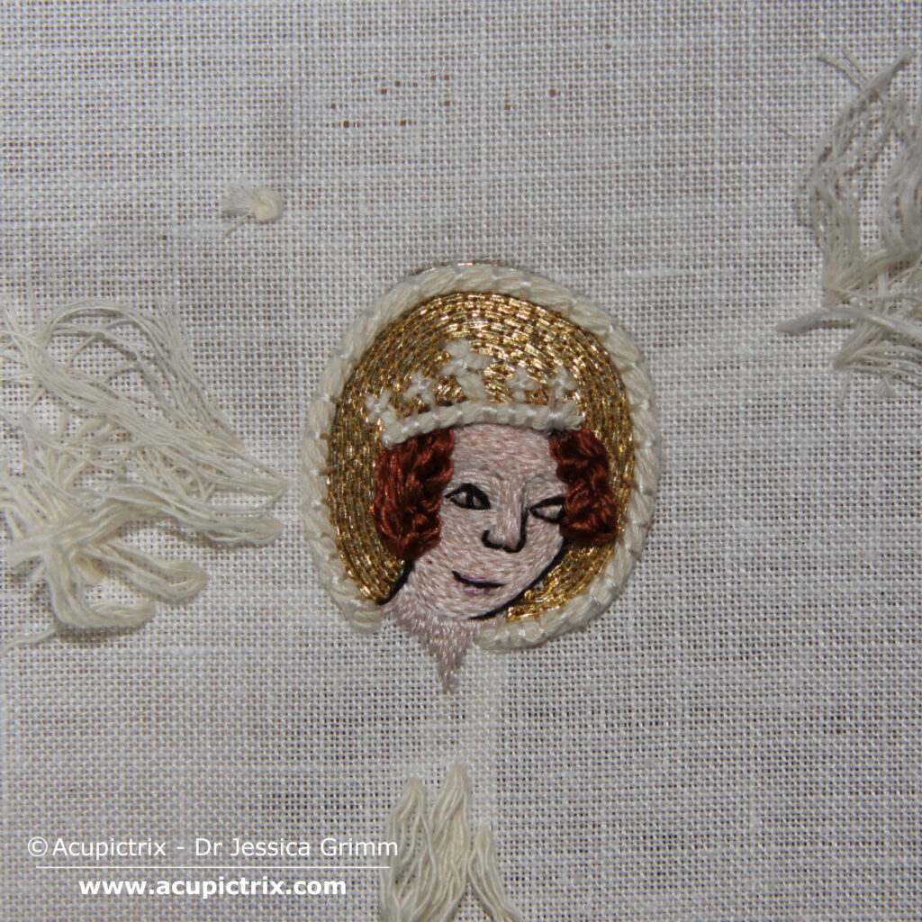 Medieval embroidery tutorial - adding the padding for the pearls