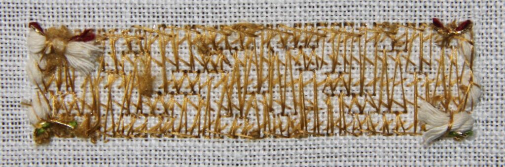 Medieval Goldwork Embroidery Tutorial - the back with plunged threads