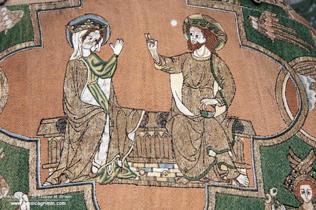 Coronation of the Virgin on the Syon cope (83-1864) in the Victoria & Albert Museum, London.