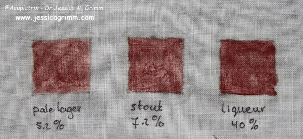 Madder Experiments - Paint-like substances made with madder powder and booze, dried