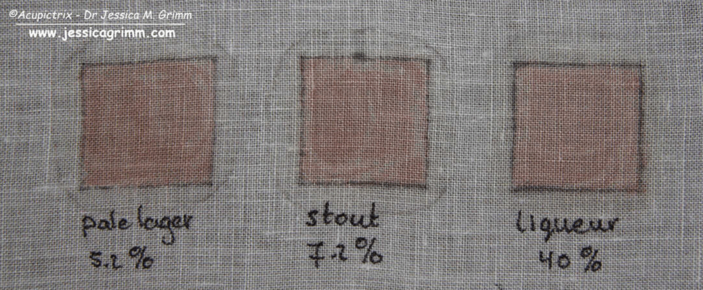 Madder Experiments - Paint-like substances made with madder powder and booze, after brushing