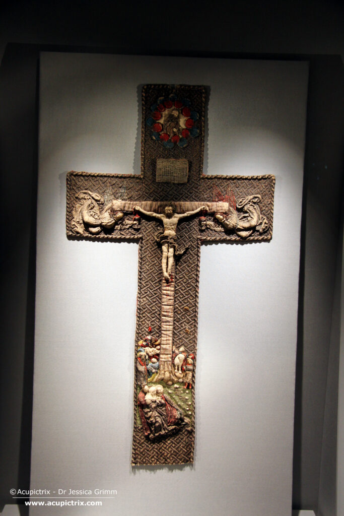Medieval stumpwork chasuble cross, around AD 1500, Domschatzmuseum Chur
