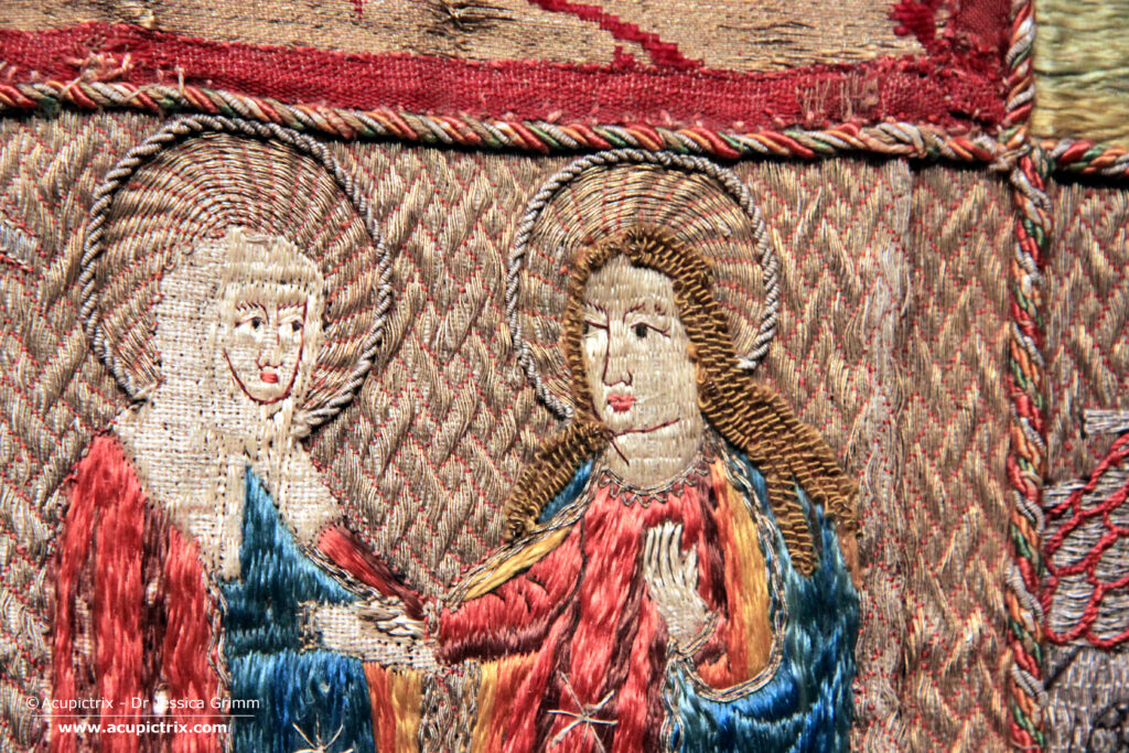 Medieval Stumpwork - Detail Visitation, Domschatz Fritzlar, Inv. Nr. 705071, around AD 1500, Germany.