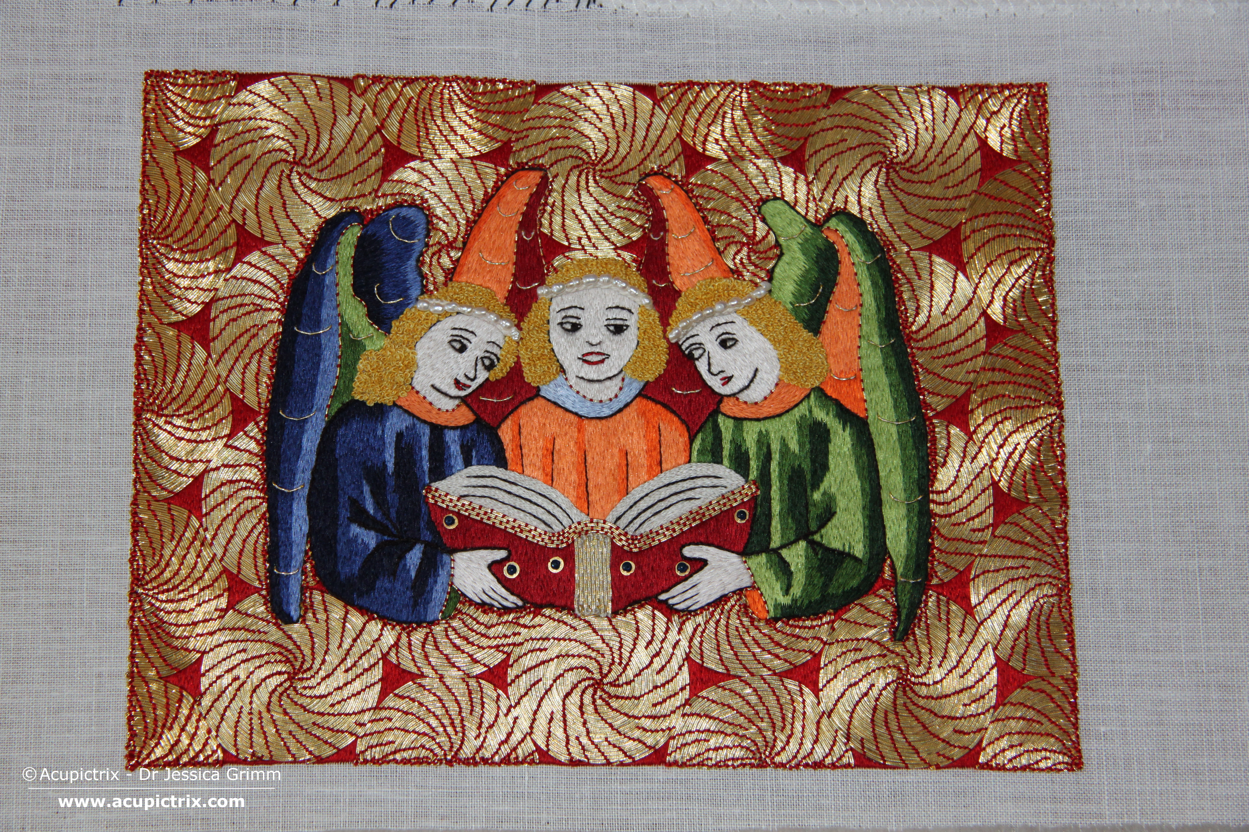 Embroidered recreation of the “Angel Choir” finished