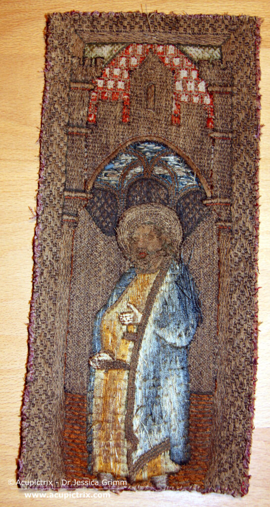 Medieval orphrey panel with Bartholomew.