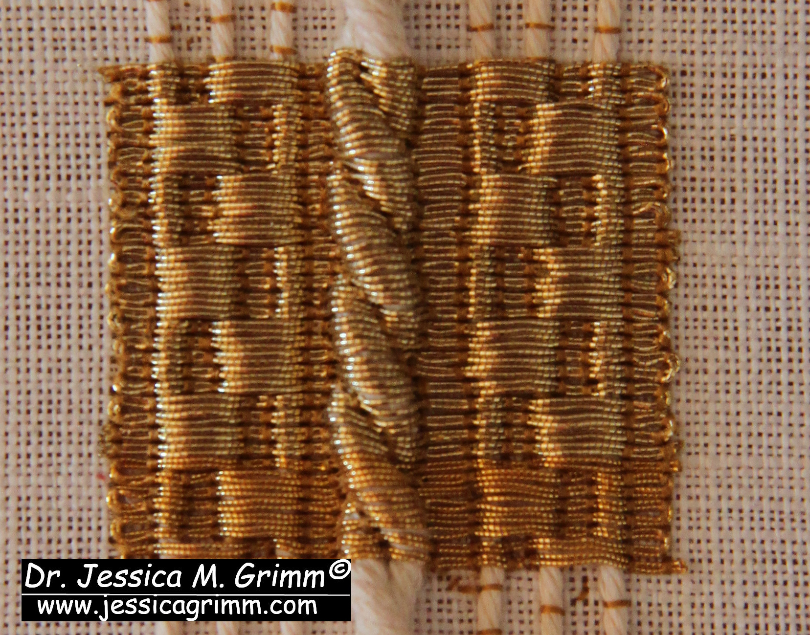 Goldwork Tutorial - The couching rhythm alternates every 6th row.