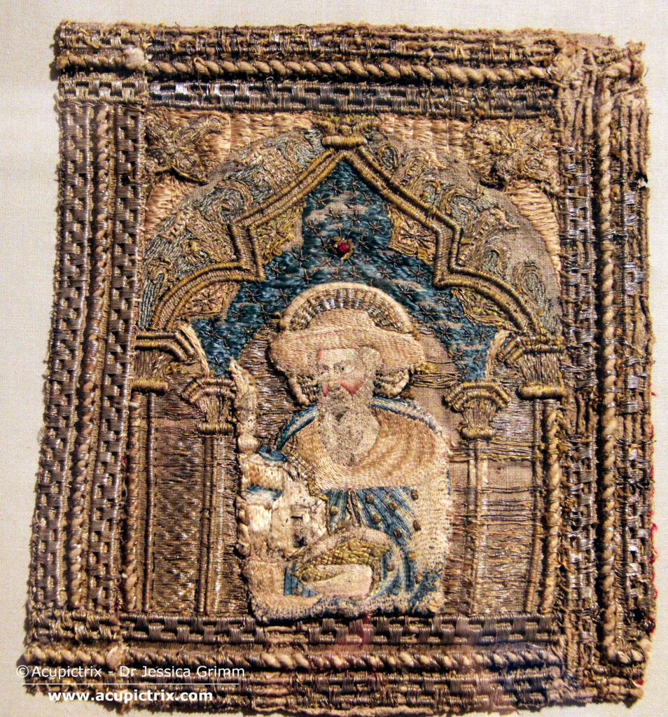 Venetian Embroidery - Orphrey panel with Saint Jerome kept at the Museo Diocesano Recanati, Italy.