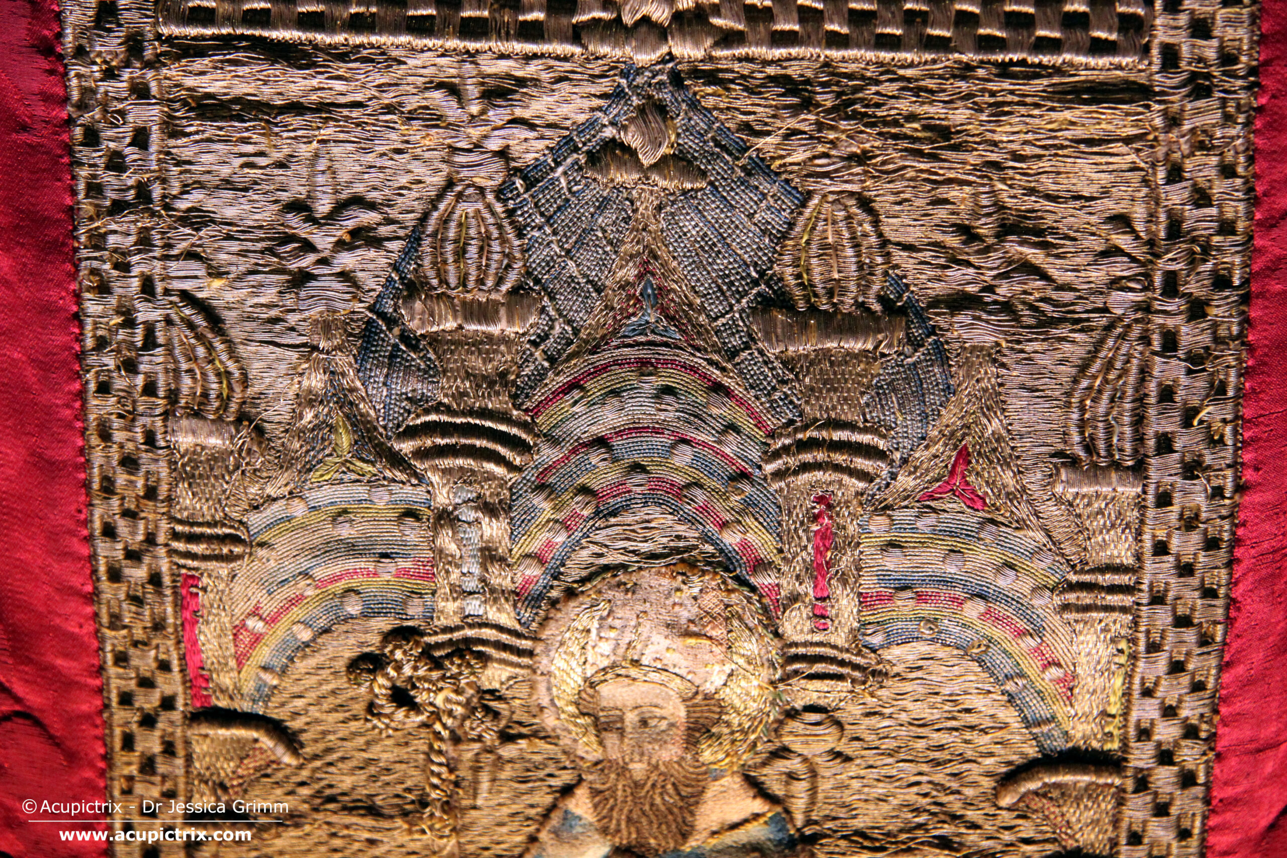 Venetian Embroidery - Detail orphrey panel with Saint Augustine, Venice 1410-1420, the Basilica of Santa Maria Gloriosa dei Frari (from the church of San Pantalon)