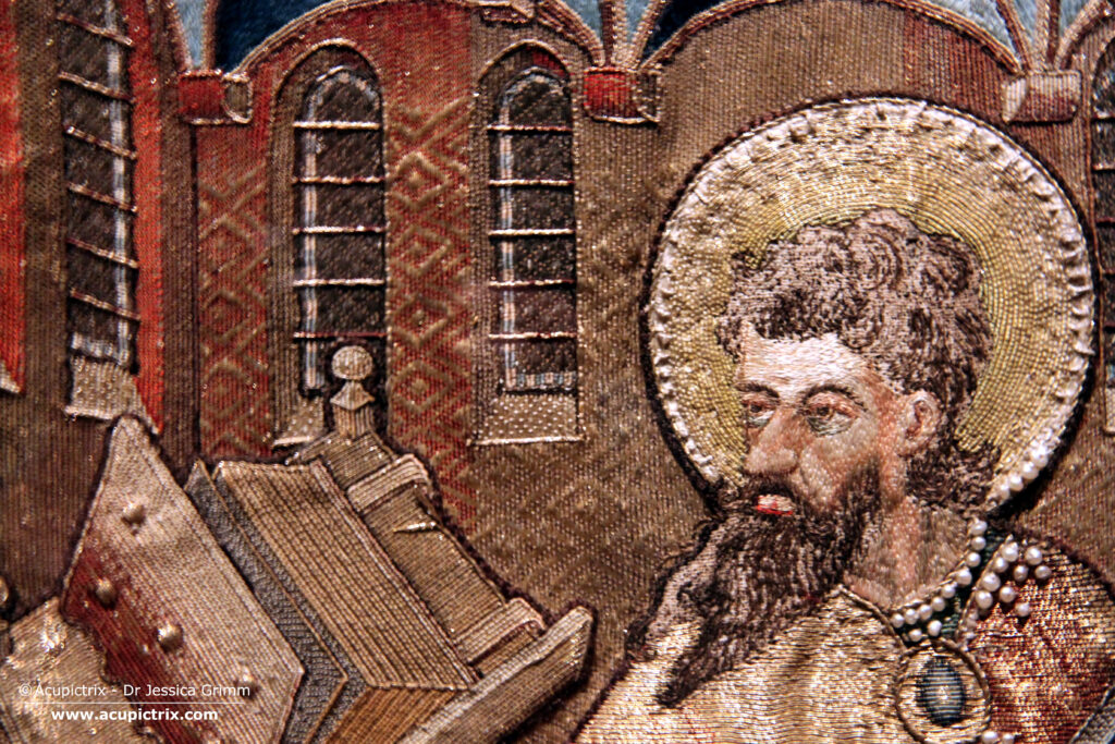 Order of the Golden Fleece – detail of Mathew on the embroidered antependium (frontal)