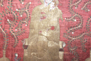 Grandson Antependium - religious gold embroidery on red antependium