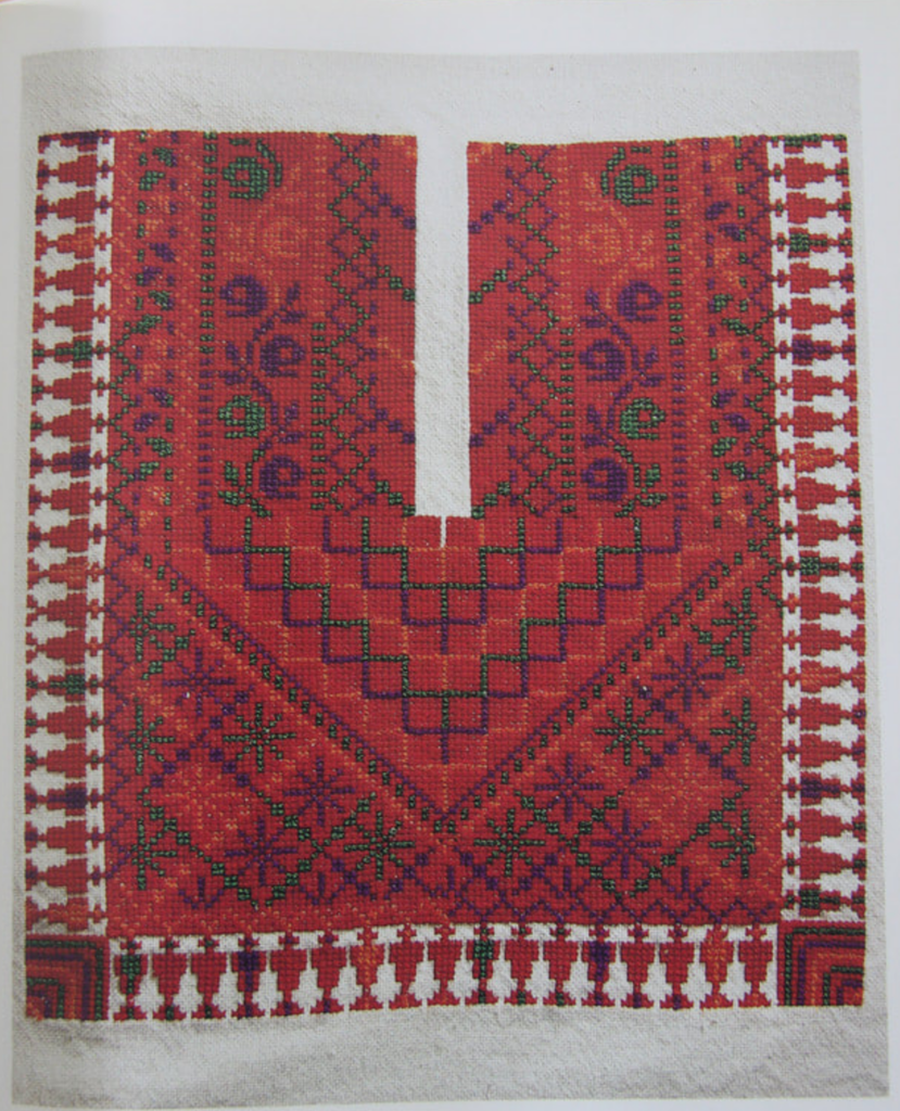 Fallahi embroidery - original crossstitch pattern in red and green on white linen