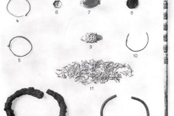 Golden tubes - black and white picture of archaeological grave goods
