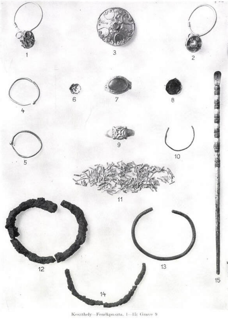 Golden tubes - black and white picture of archaeological grave goods