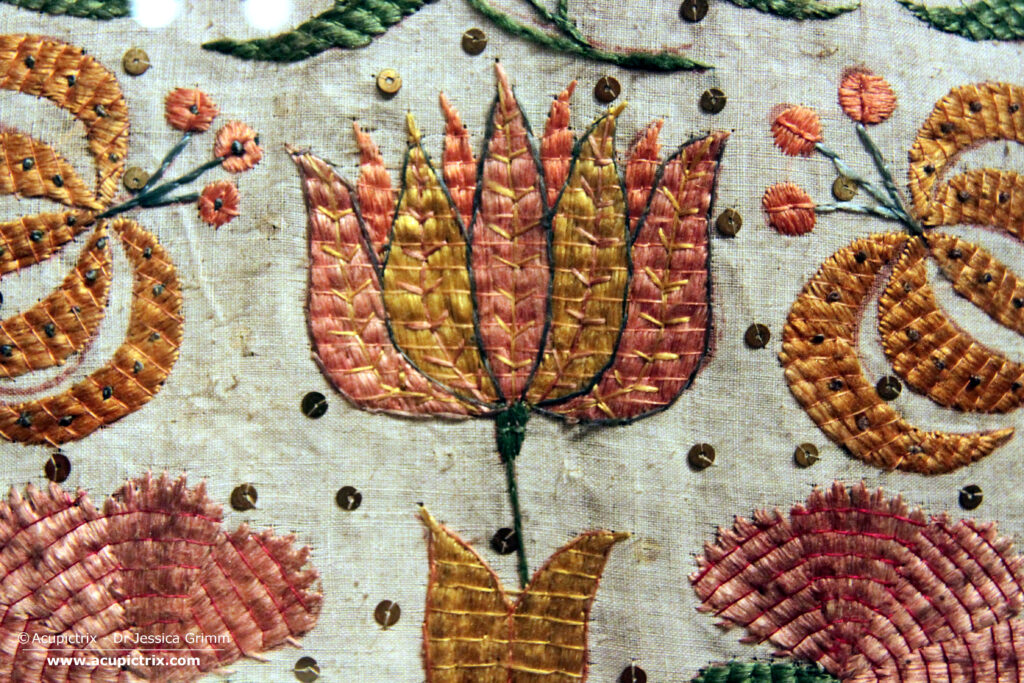 Diocesan Museum Brixen - gold and silk embroidery detail on a white chasuble