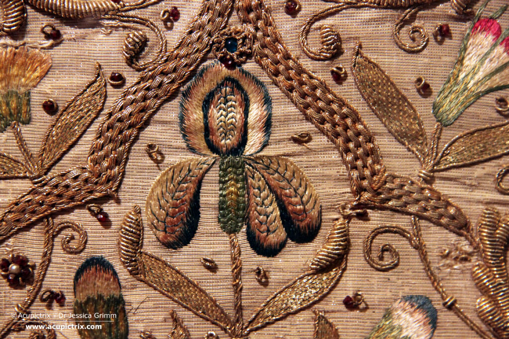 Diocesan Museum Brixen - gold and silk embroidery detail on a white chasuble