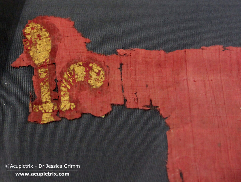 Book review - an example of a gilded  red fabric with a fleur de lis